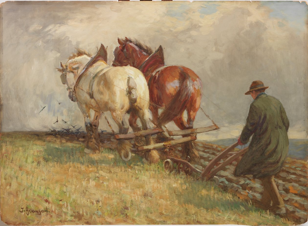 Szántás, 1900-1919 körül (tempera papíron) alkotó: John Atkinson