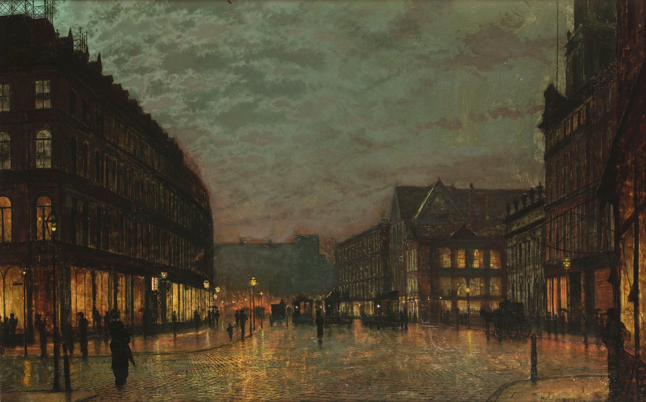 Boar Lane, Leeds, by lamplight alkotó: John Atkinson Grimshaw