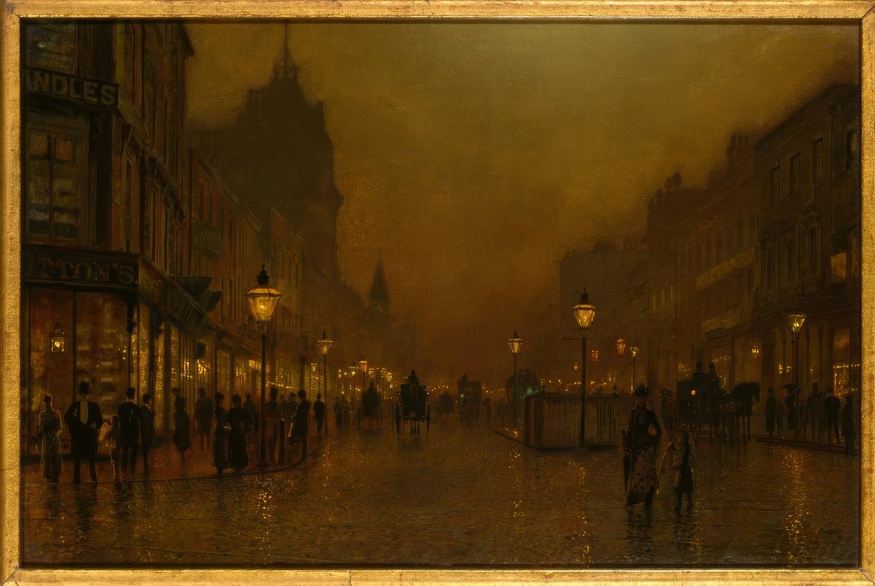 J.A.Grimshaw, Street by Night / festmény alkotó: John Atkinson Grimshaw