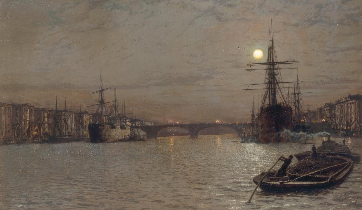 A medence és a London Bridge éjjel alkotó: John Atkinson Grimshaw
