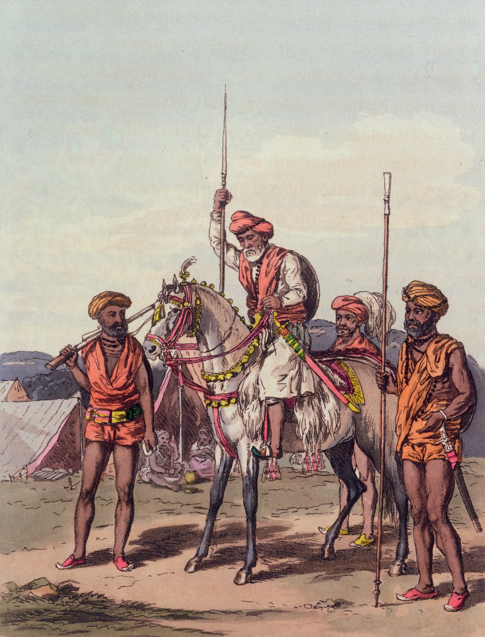 Egy Muhunt és Gosaeens, az „A Mahratta táborból”, 1813. április 5. (színes metszet) alkotó: John Augustus Atkinson