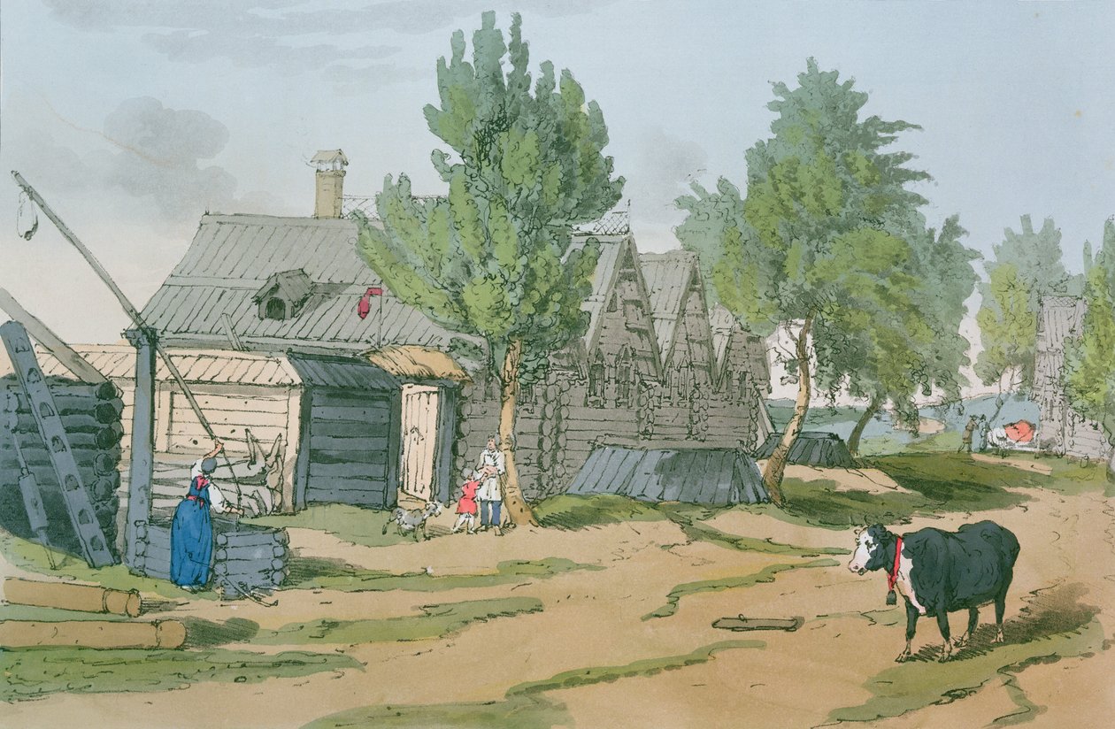 Egy orosz falu, 1804 alkotó: John Augustus Atkinson