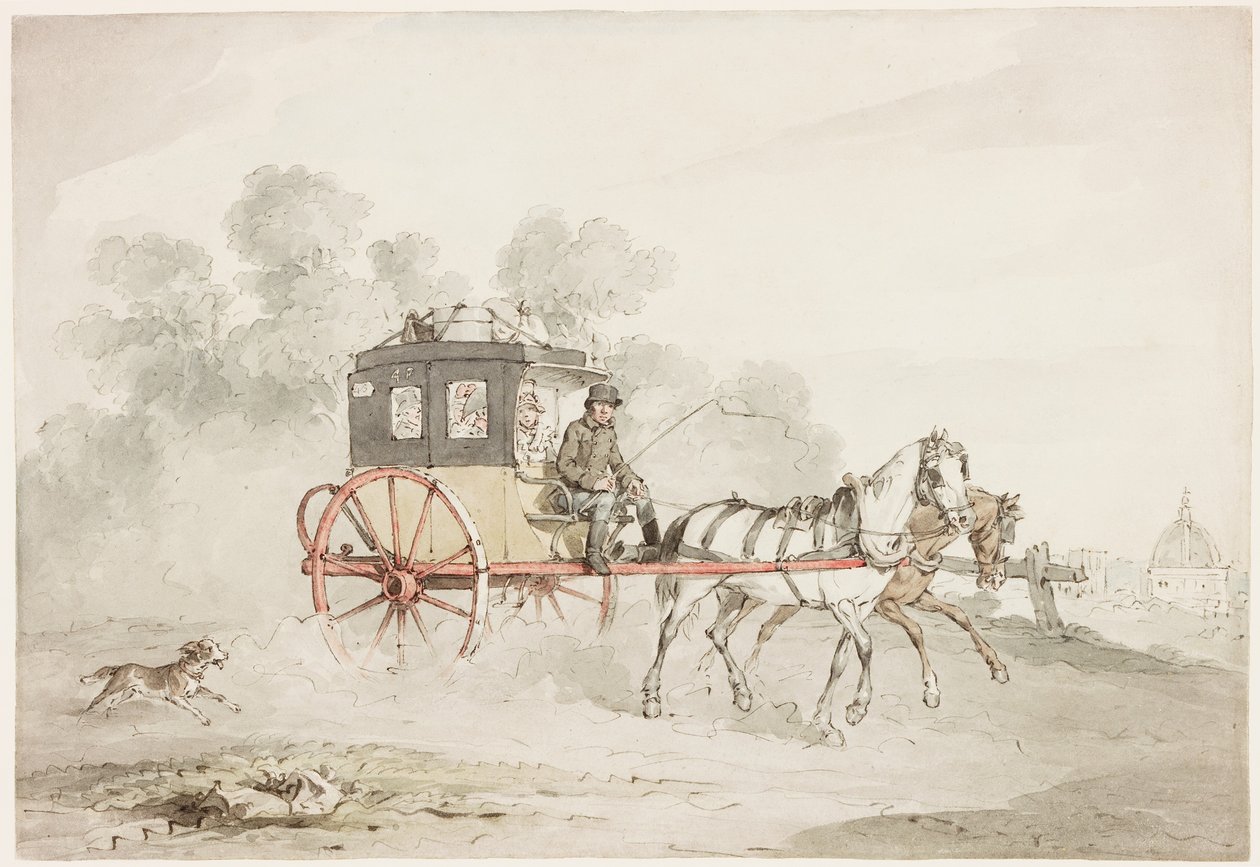 A postakocsi (tinta, ceruza és WC papíron) alkotó: John Augustus Atkinson