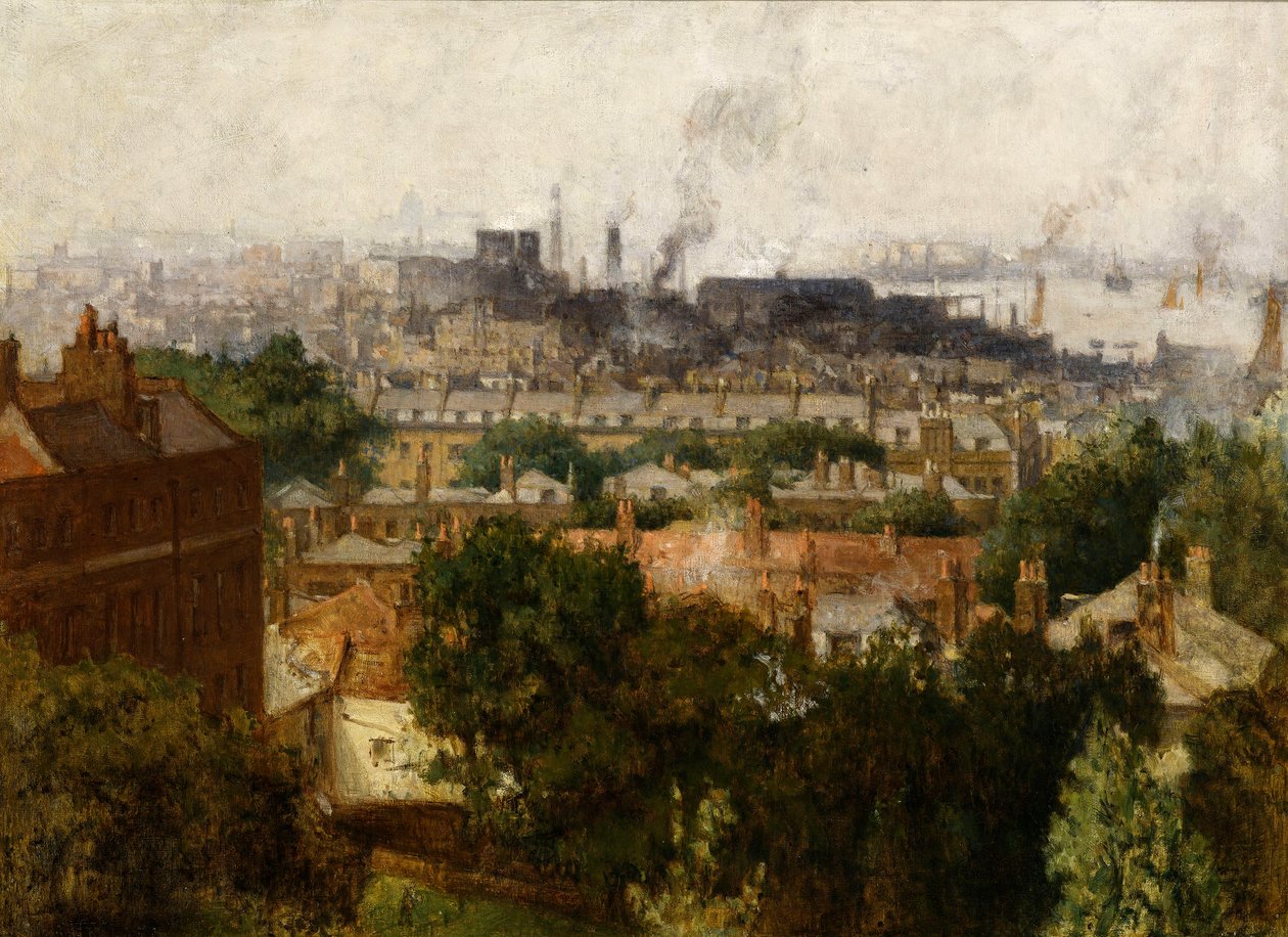 London és a Temze Greenwichből, 1890 körül alkotó: John Auldjo