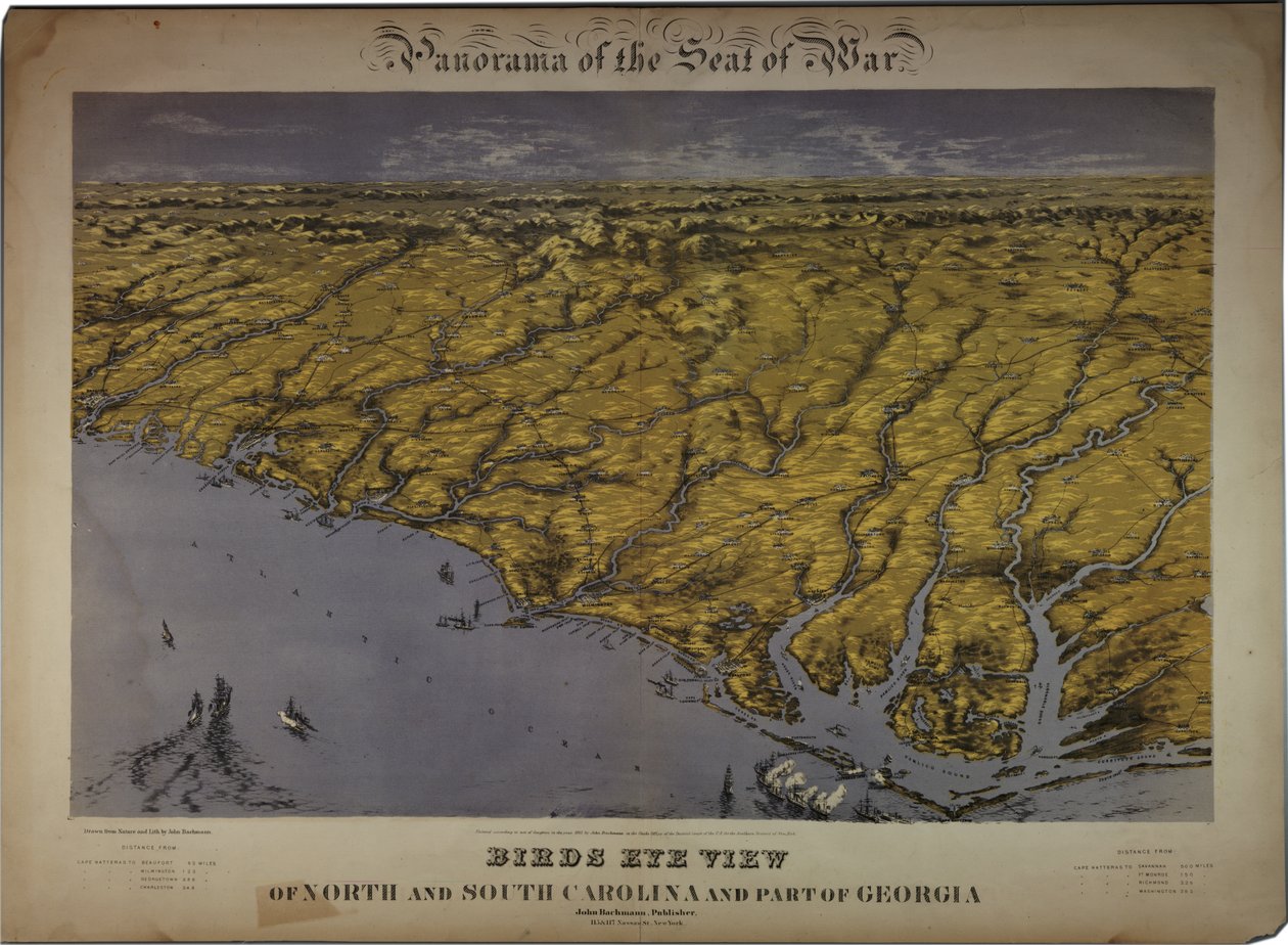 Panoráma a háború székhelyére: madártávlatból Észak- és Dél-Karolina, valamint Georgia egy része, 1861 alkotó: John Bachmann