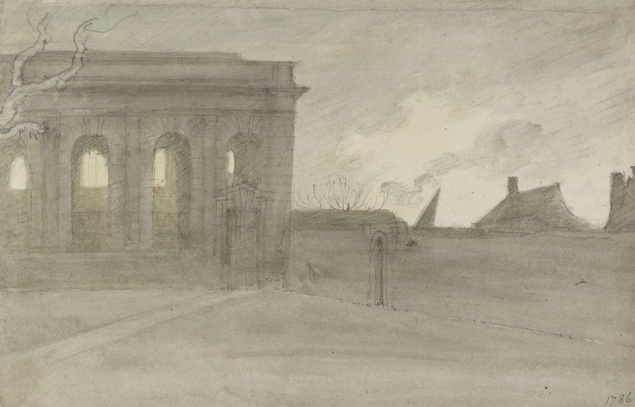 Pembroke Coll. Oxon., 1786. november 9. (szürke és bisztrós tus grafitra) alkotó: John Baptist Malchair