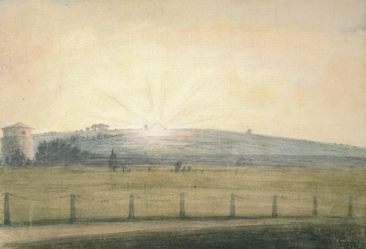 Napnyugta az oxfordi obszervatóriumból, 1784. december 20. (akvarell grafit felett, papíron) alkotó: John Baptist Malchair