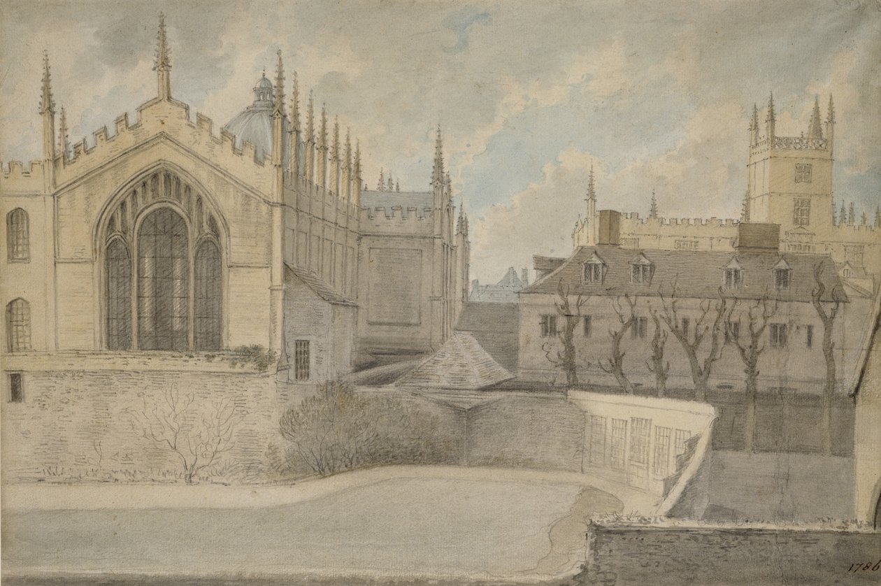 Kilátás az igazgatói lakosztályból, New College, 1786. november 20. (grafitra festett akvarell, papírra) alkotó: John Baptist Malchair