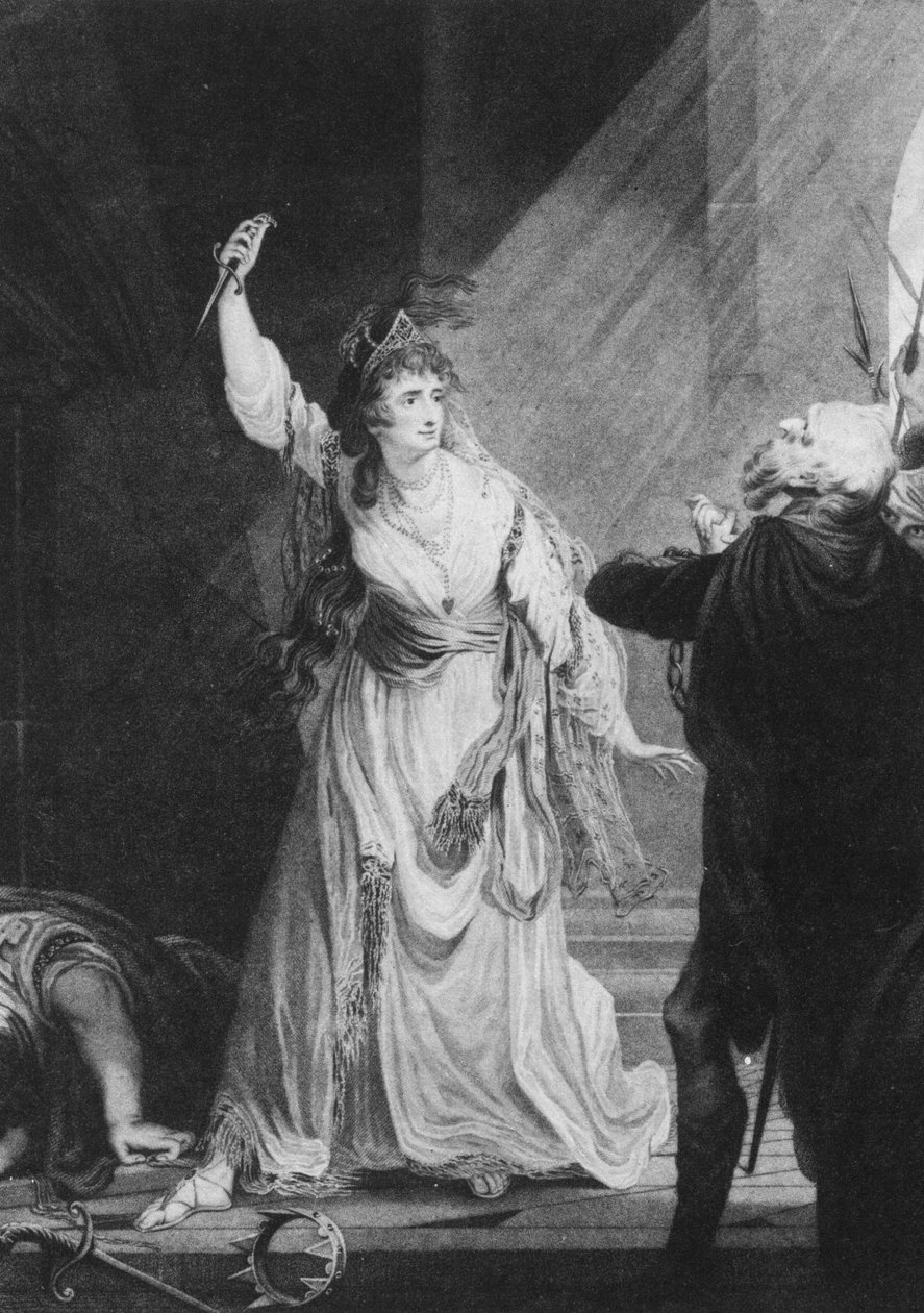 Sarah Siddons angol színésznő Euphrasia szerepében Arthur Murphy The Grecian Daughter című filmjében, Theatre Royal in Drury Lane, 1782 alkotó: John Boydell