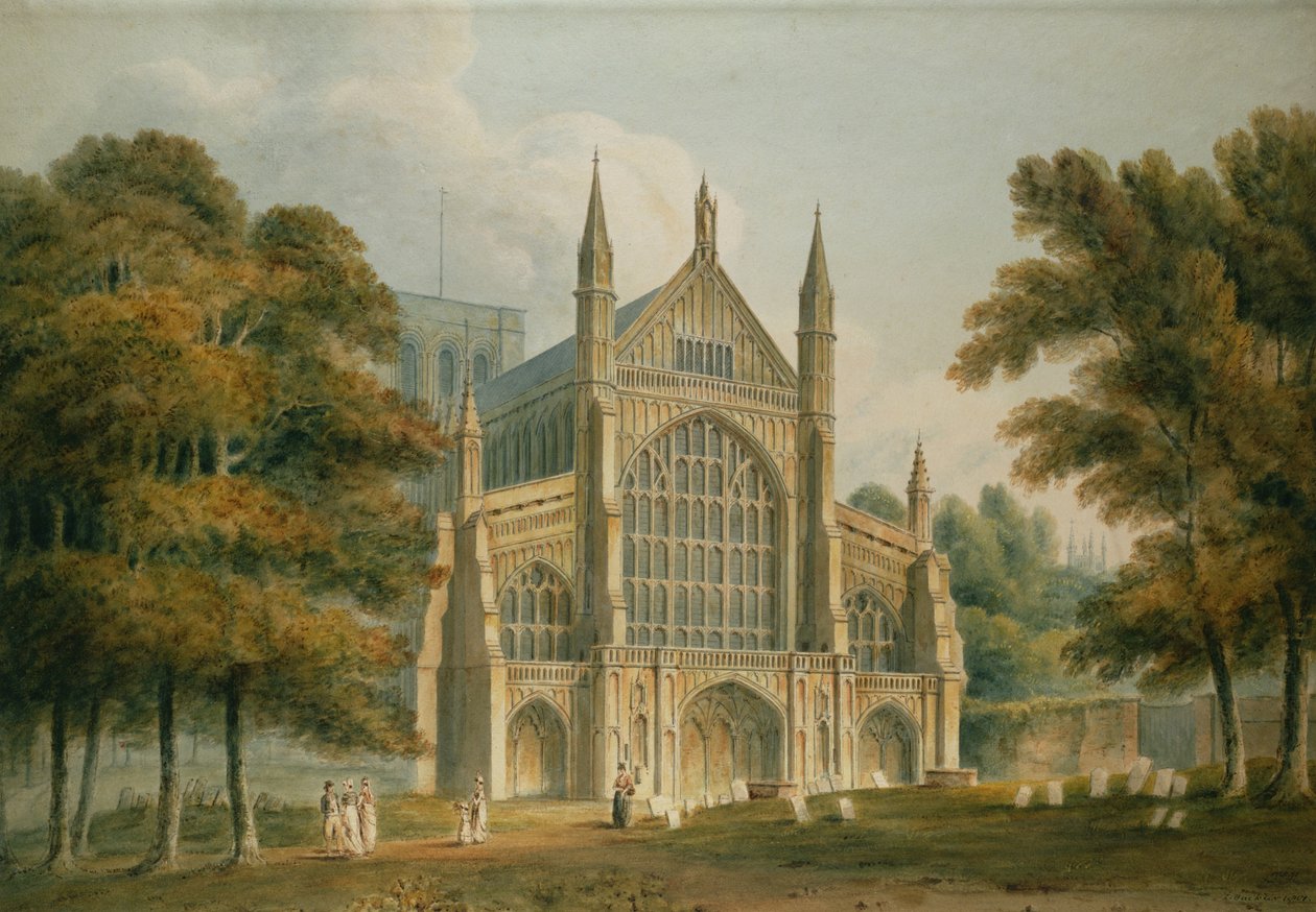 Winchester katedrális: A homlokzat északnyugat felől, 1801 (akvarell) alkotó: John Chessell Buckler