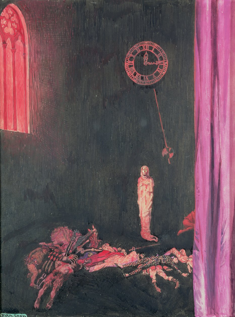 Sötétség és romlás és a Vörös Halál határtalanul uralkodik mindenen, illusztráció a "The Masque of the Red Death"-hez Edgar Allan Poe "Selected Tales of Mystery"-jéből, 1909 (wc és gouache on pa). alkotó: John Byam Liston Shaw