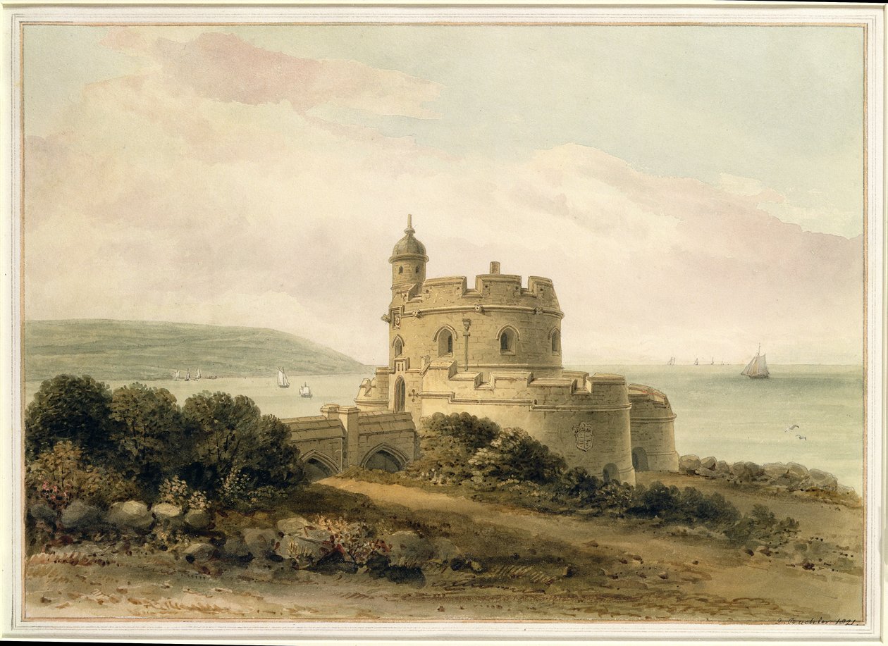 St. Mawes kastély, Cornwall, 1821 alkotó: John Chessell Buckler