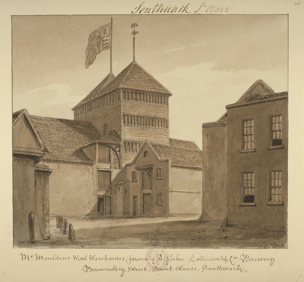 Gyapjúraktárak kilátása a Bermondsey Street-ben, 1828 (mosás papíron) alkotó: John Chessell Buckler