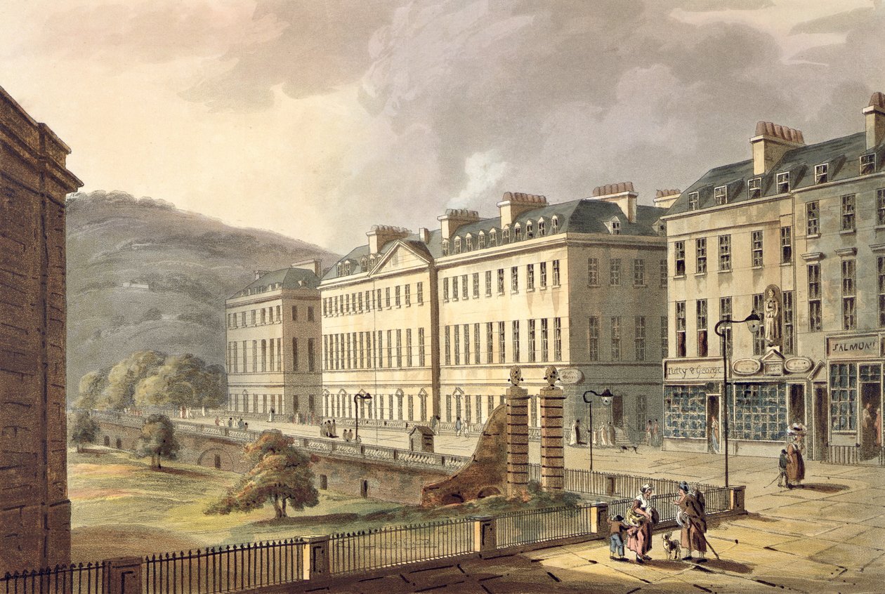 North Parade, a „Bath Illustrated by a Series of Views”-ből, John Hill (1770-1850) pub metszetében. William Miller, 1804 (akvatinta) alkotó: John Claude Nattes