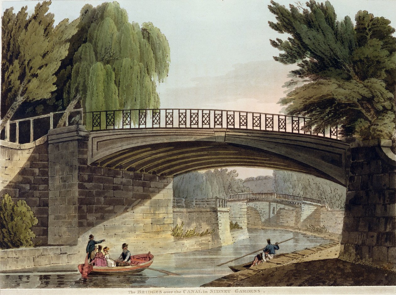 The Bridges over the Canal in Sydney Gardens, a „Bath Illustrated by a Series of Views”-ből, John Hill (1770-1850) kocsma által metszett. William Miller, 1805 (akvatinta) alkotó: John Claude Nattes