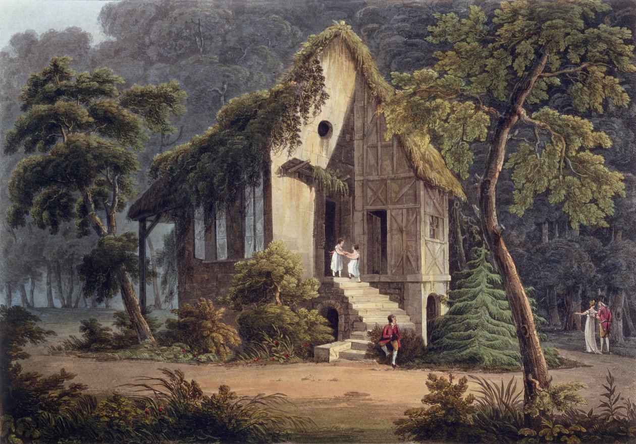 A királynő budoárja a Petit Trianonban, a "Versailles, Paris et Saint-Denis" illusztrációja, az eredeti művész, metszette I. Hill, 1809 (aquatinta). alkotó: John Claude Nattes