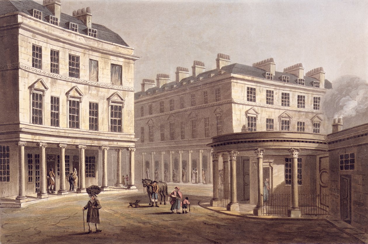 Cross Bath, Bath Street látképe, a "Bath Illustrated by a Series of Views" című sorozatból, metszette John Hill (1770-1850), kiadó: William Miller, 1804 (aquatinta). alkotó: John Claude Nattes