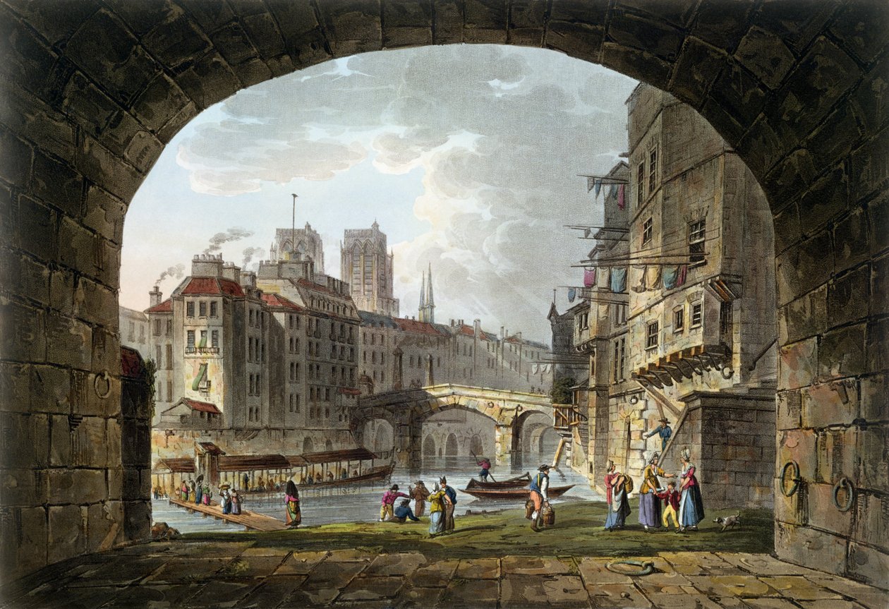 Kilátás a Pont du Chatelet-re és a Notre-Dame-székesegyházra, 1810 alkotó: John Claude Nattes