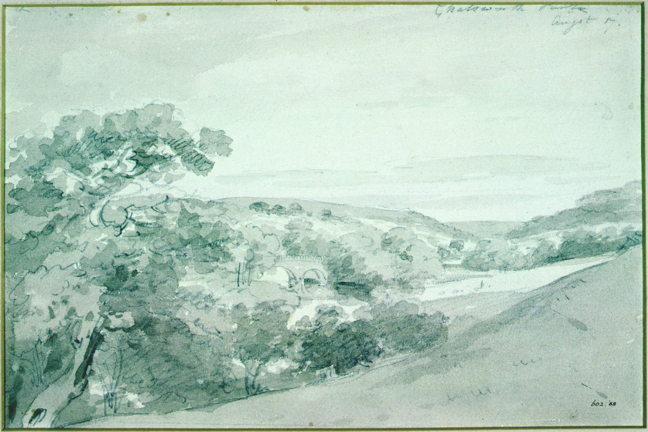 Chatsworth Park, 1801 (ceruza és szépia mosás) alkotó: John Constable