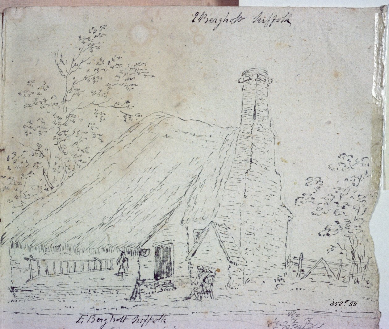 Víkendház East Bergholtban, nyaralóval (rajz) alkotó: John Constable