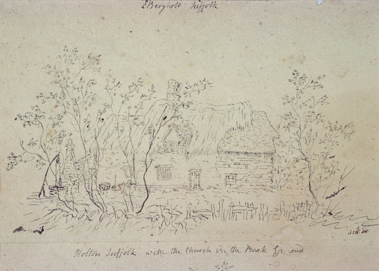 Víkendház East Bergholtban, kúttal (rajz) alkotó: John Constable