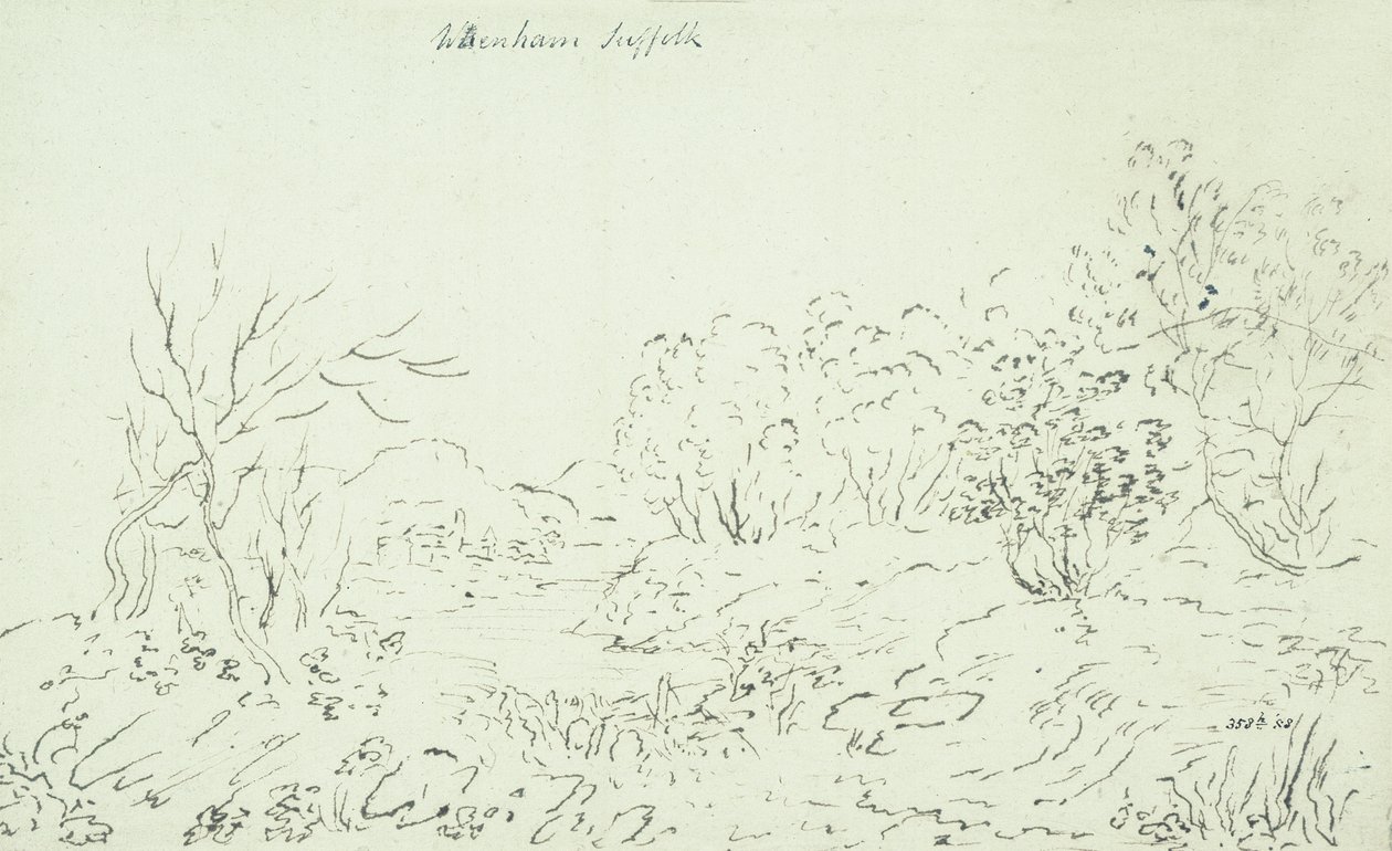 Táj egy patakkal Wenhamban, 1796 (toll és tinta) alkotó: John Constable