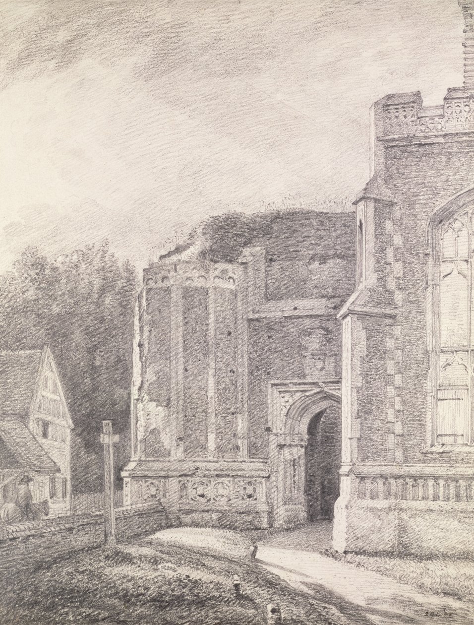 A kelet-bergholt-i templom romos tornyának déli boltíve (ceruzarajz) alkotó: John Constable