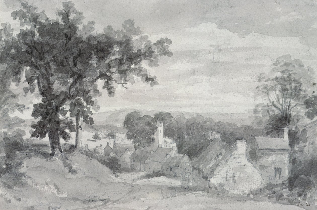 Edensor falu bejárata Edensor falu bejárata, 1801 (ceruza és szépia mosás) alkotó: John Constable