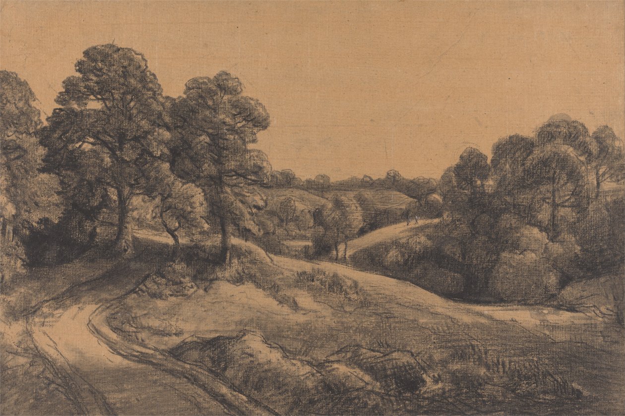 Fás lejtő, távolodó úttal alkotó: John Constable