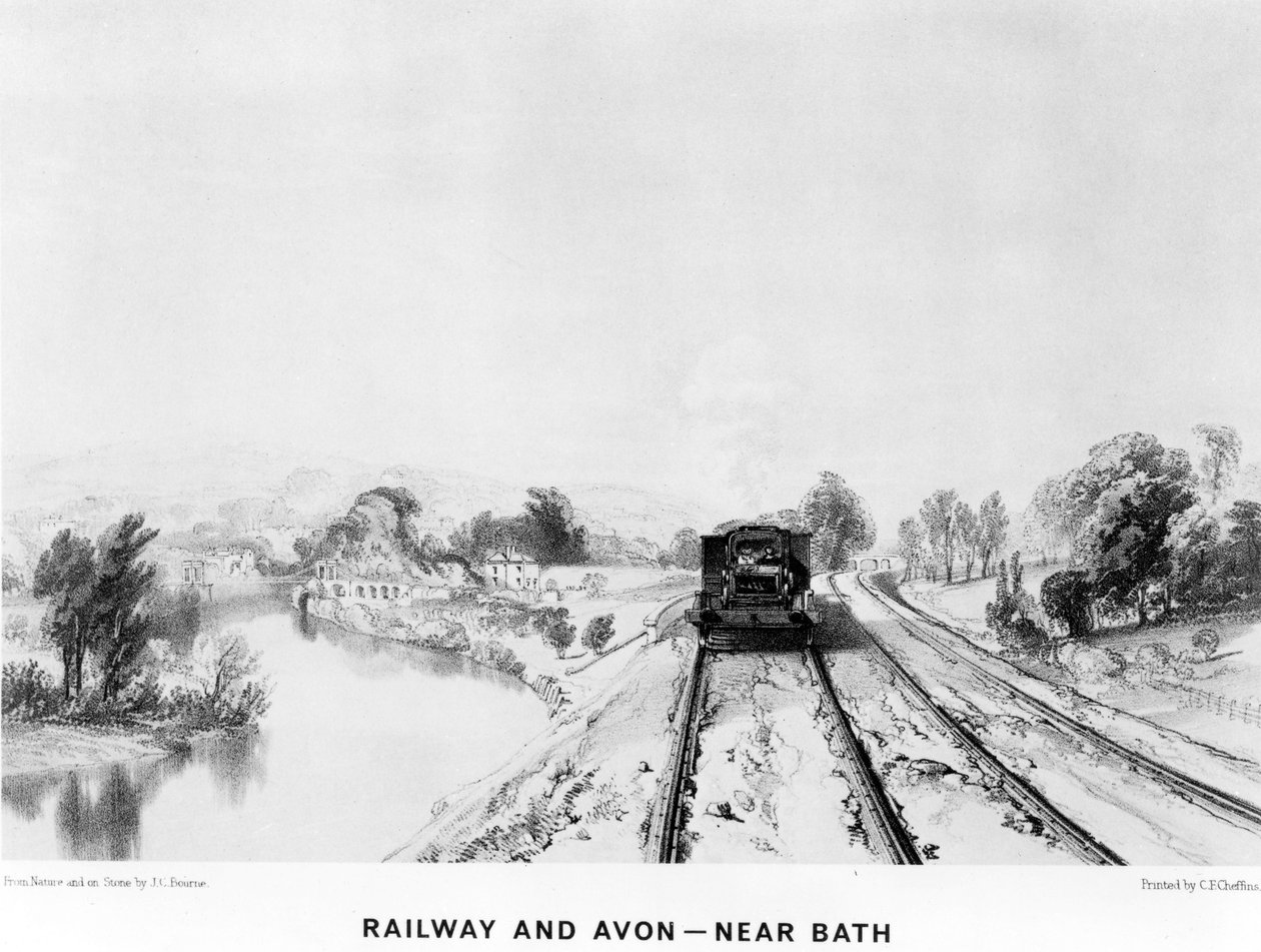 Vasút és Avon, Bath közelében, nyomtatta C. F. Cheffins, 1843 alkotó: John Cooke Bourne