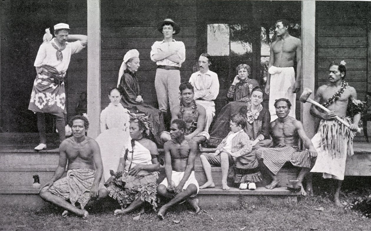 Robert Louis Stevenson háztartásával a szamoai Vailimában, 1892 alkotó: John Davis