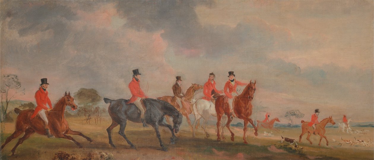 A Quorn vadászat - a művész és barátai vázlata, amint elindulnak alkotó: John E. Ferneley