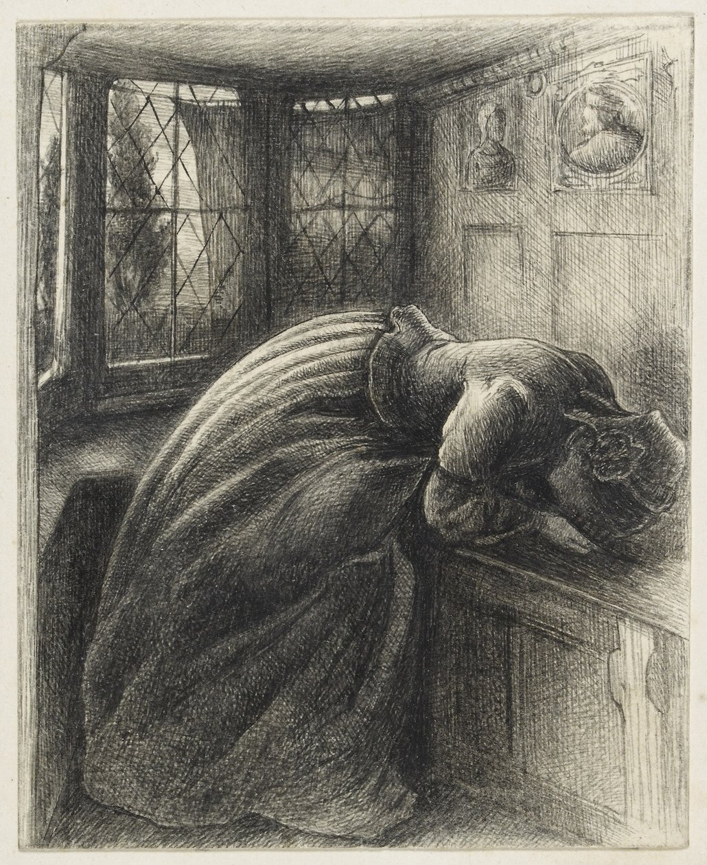 Mariana (toll és fekete tinta) alkotó: John Everett Millais