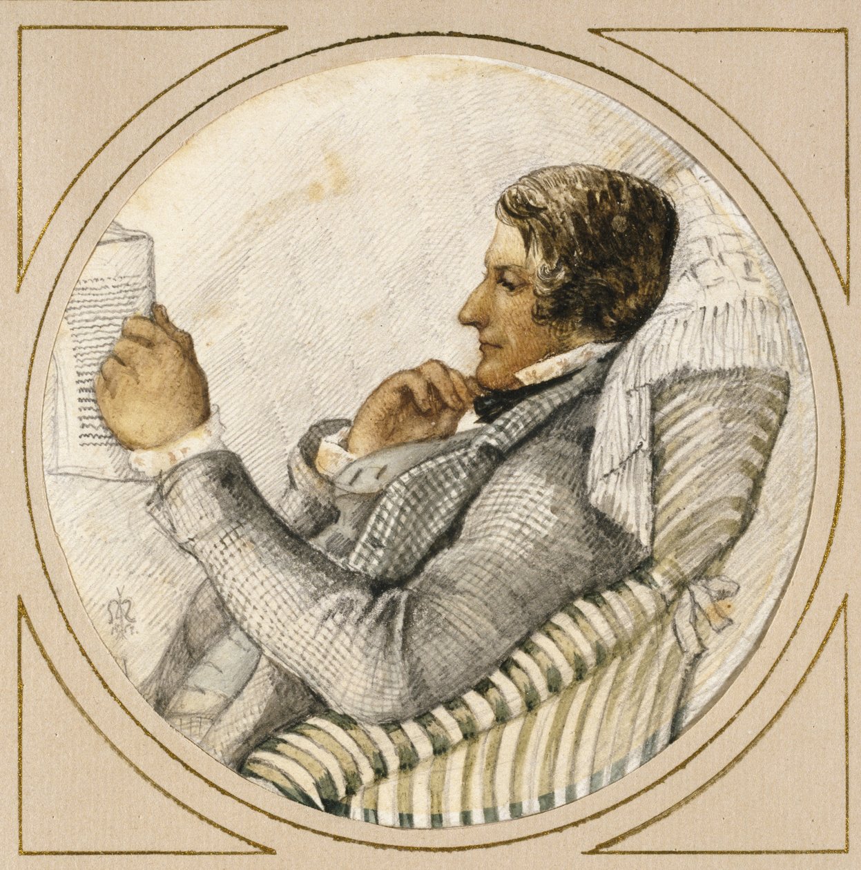 Ford Madox Brown portréja (akvarell grafit felett, tollal és kék tintával törtfehér papíron) alkotó: John Everett Millais
