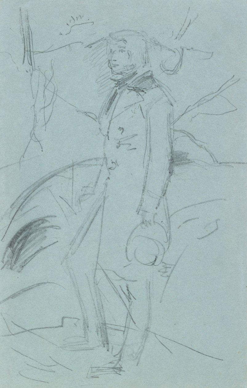 Előzetes vázlat John Ruskin portréjához (grafit kék papíron) alkotó: John Everett Millais