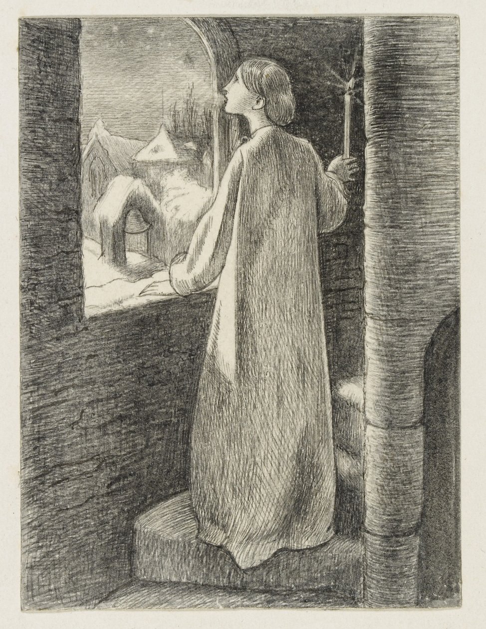 Szent Ágnes Éva (toll és fekete tinta) alkotó: John Everett Millais