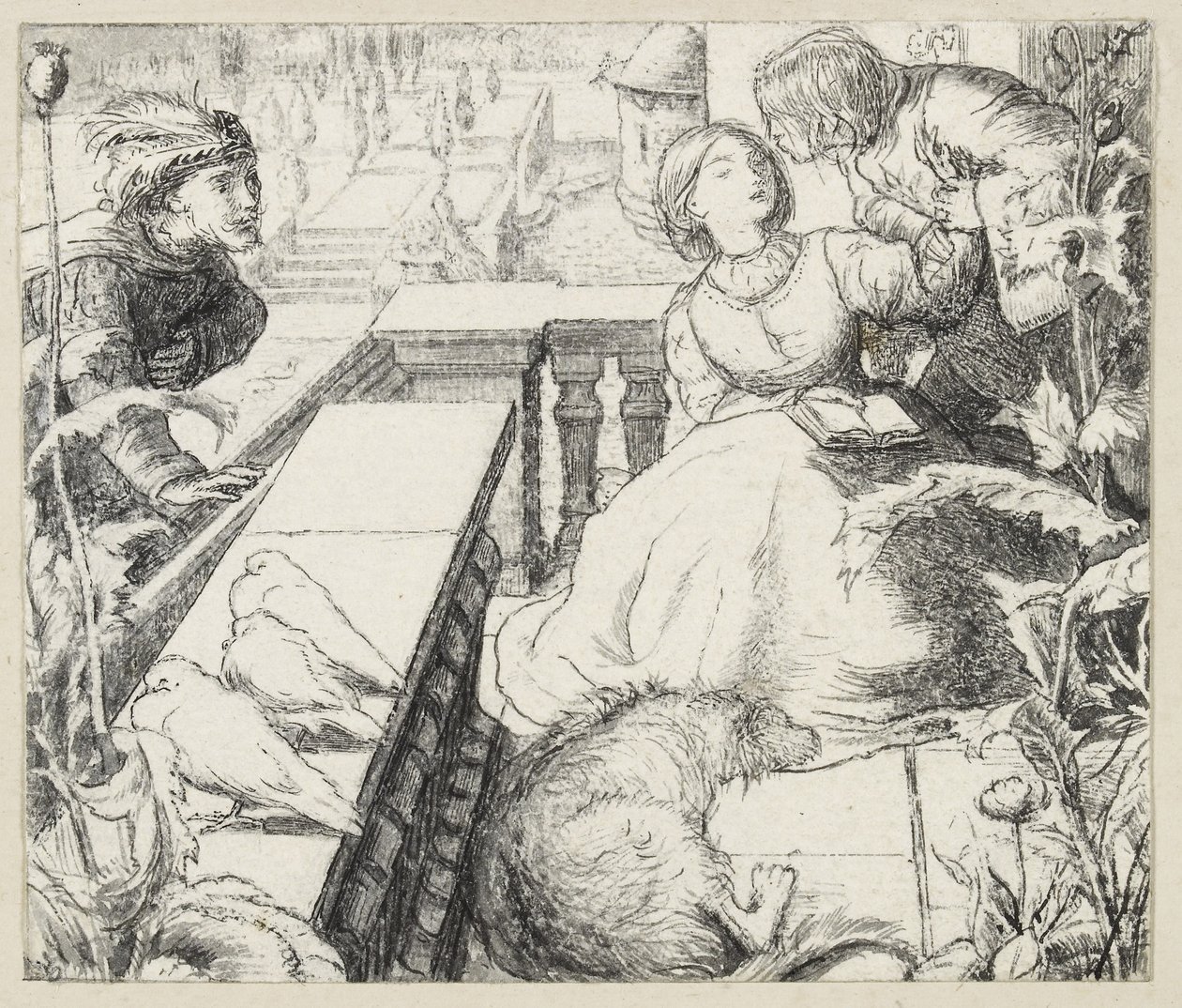 Az alvó palota (toll és fekete tinta) alkotó: John Everett Millais