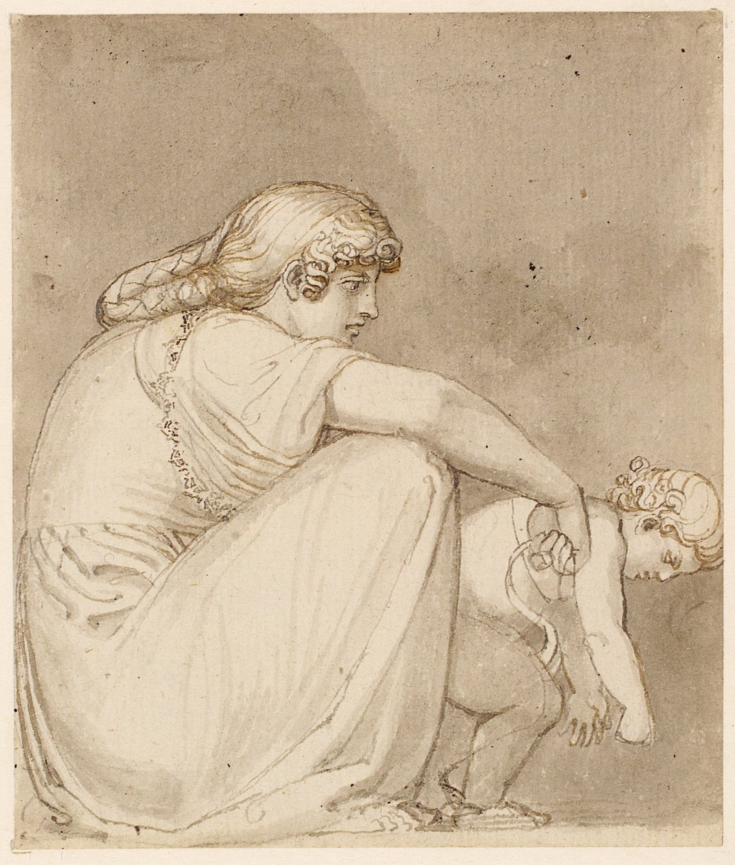 Anya és gyermeke (toll, tinta és mosás papíron) alkotó: John Flaxman