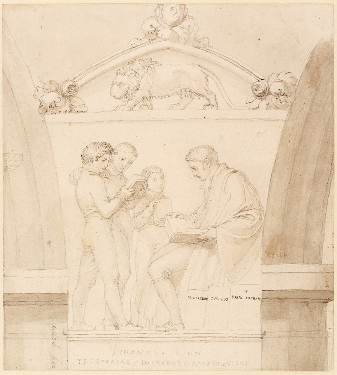 John Lyon emlékművének tervezése (ceruza, toll, tinta és mosás papíron) alkotó: John Flaxman