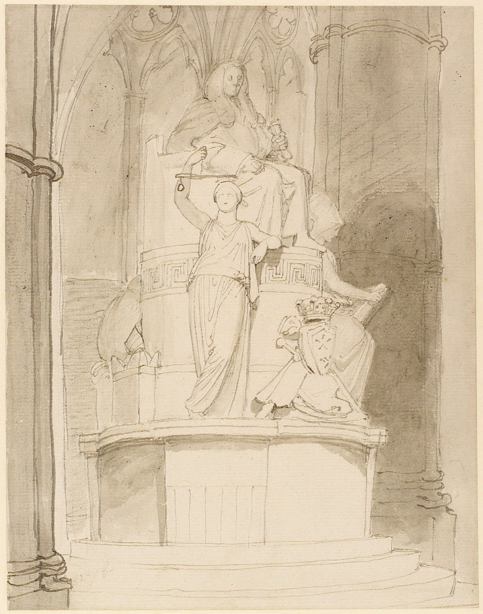 Lord Mansfield emlékműve, Westminster Abbey (ceruza, toll, tinta és mosás papíron) tervezése (lásd még: 273967 és 273968) alkotó: John Flaxman