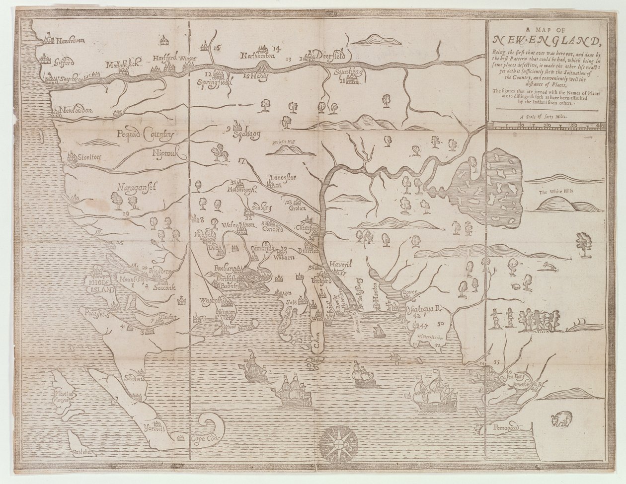 „Új-Anglia térképe, lévén az első, akit itt kivágtak...”, 1677 alkotó: John Foster