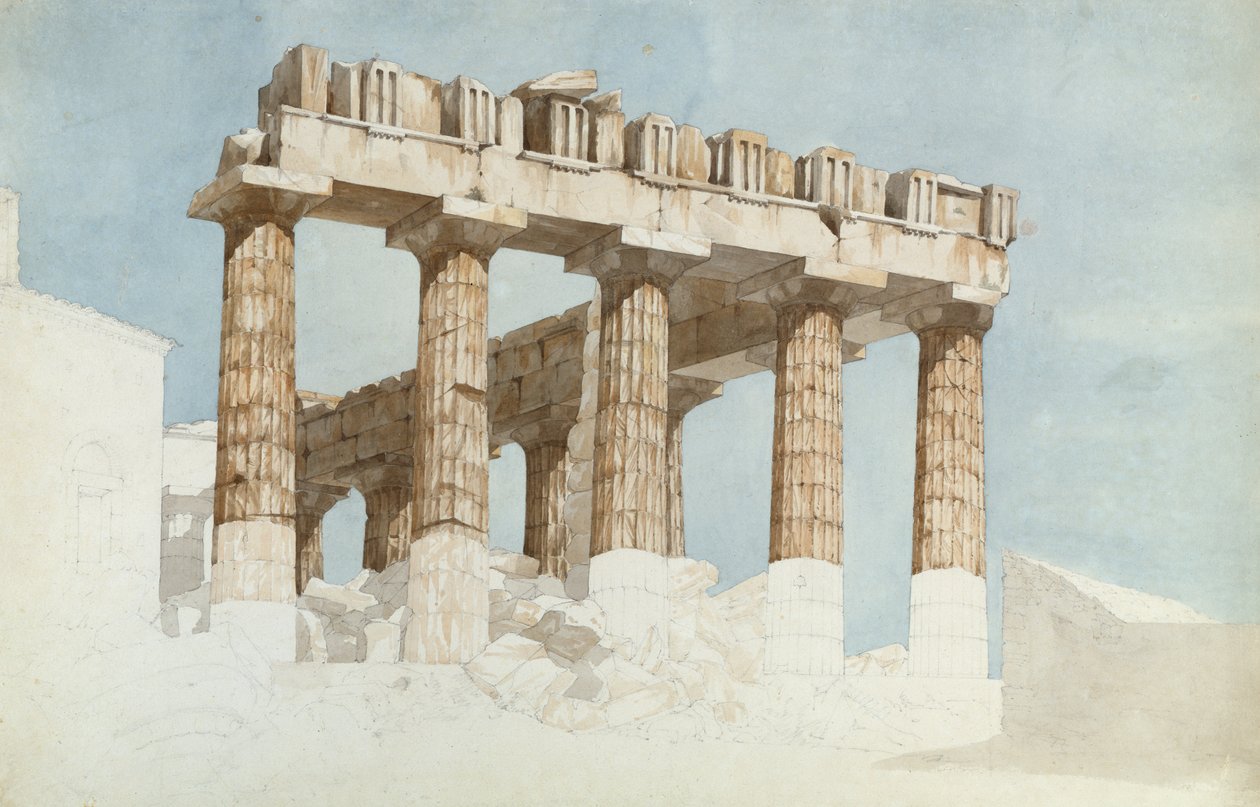 A Parthenon keleti vége és déli oldala, 1813 körül (wc és grafit papíron) alkotó: John Foster