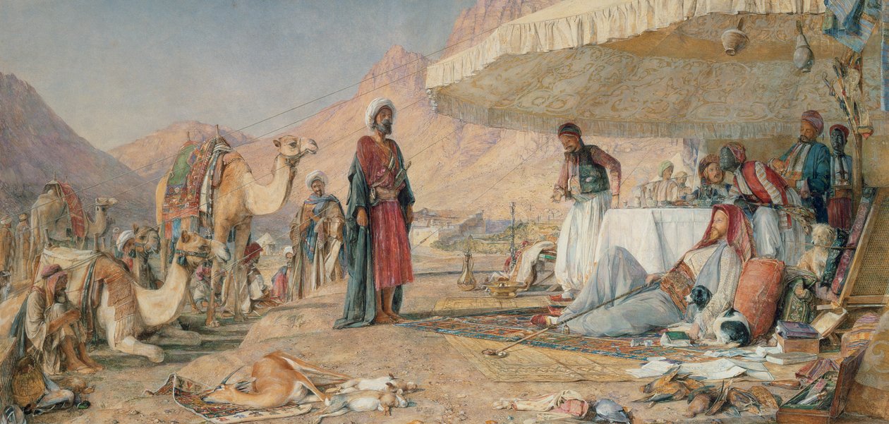 Frank táborhely a Sínai-hegy sivatagában, 1842, 1856 (wc és gouache, ceruza, papíron) alkotó: John Frederick Lewis