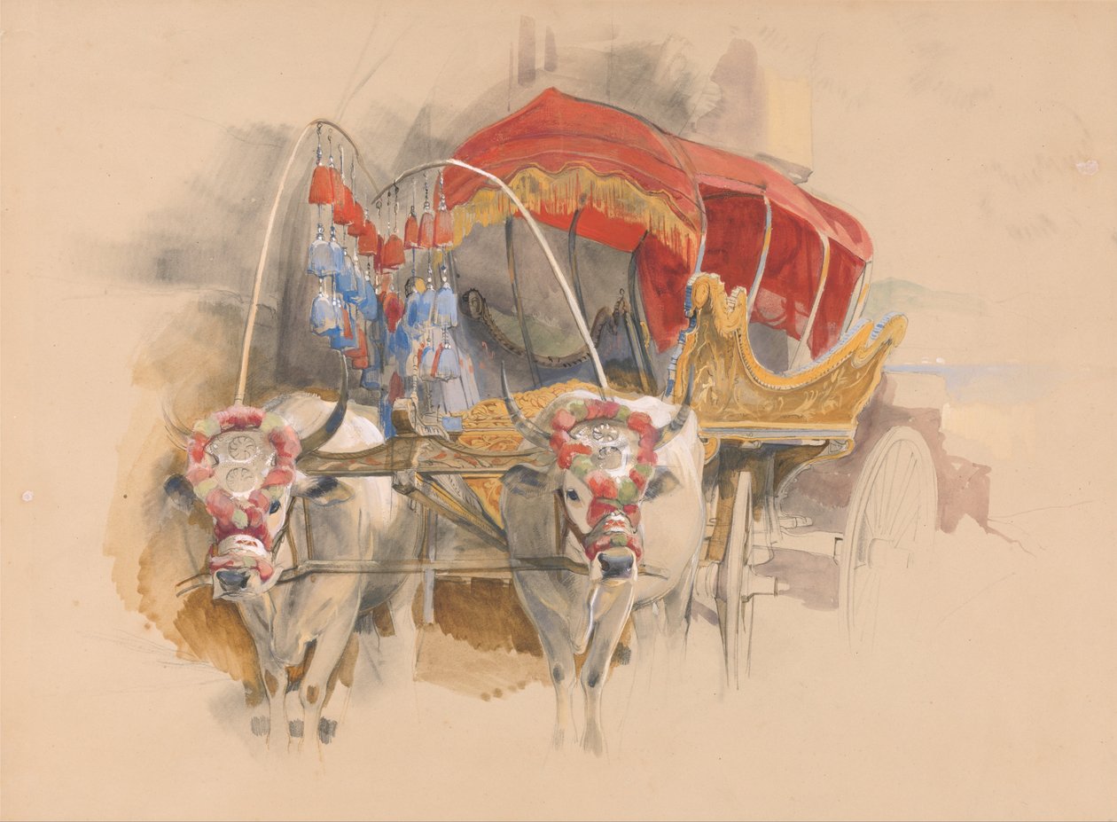 Egy török arab, amelyet két fehér ökör rajzolt, Konstantinápoly alkotó: John Frederick Lewis