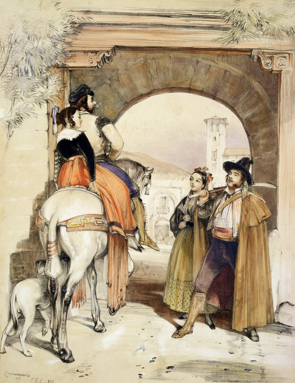 Contrabandistas, a „Spanyolország vázlataiból”, Charles Joseph Hullmandel (1789-1850) metszetében, 1836-ban jelent meg alkotó: John Frederick Lewis