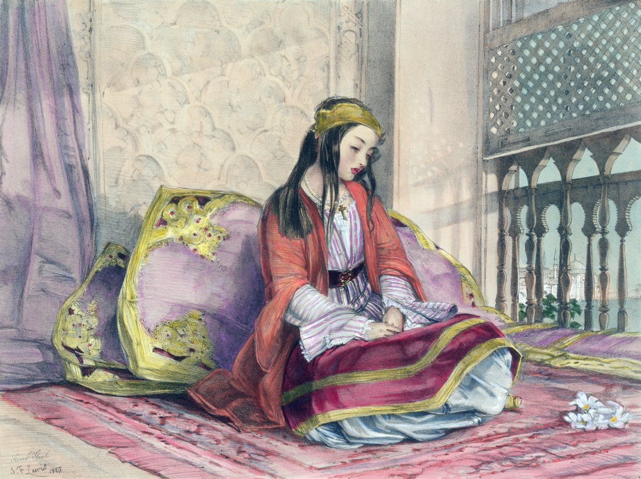 Görög lány, a „Konstantinápolyi illusztrációk” 16. táblája, a művész által metszett, 1837 alkotó: John Frederick Lewis