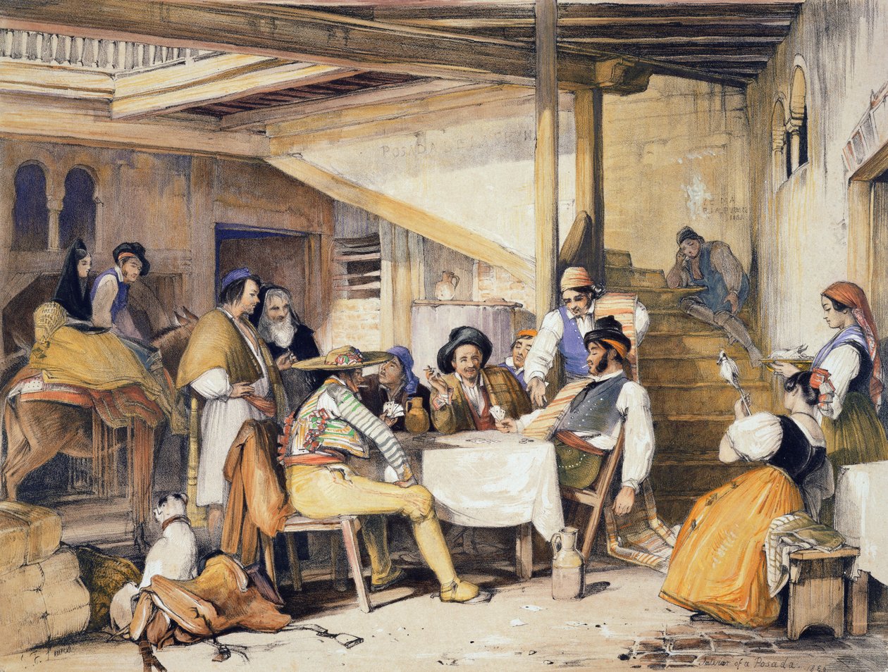 Egy Posada belseje, a Charles Joseph Hullmandel (1789-1850) által metszett "Sketches of Spain" című, 1836-ban kiadott műből. alkotó: John Frederick Lewis
