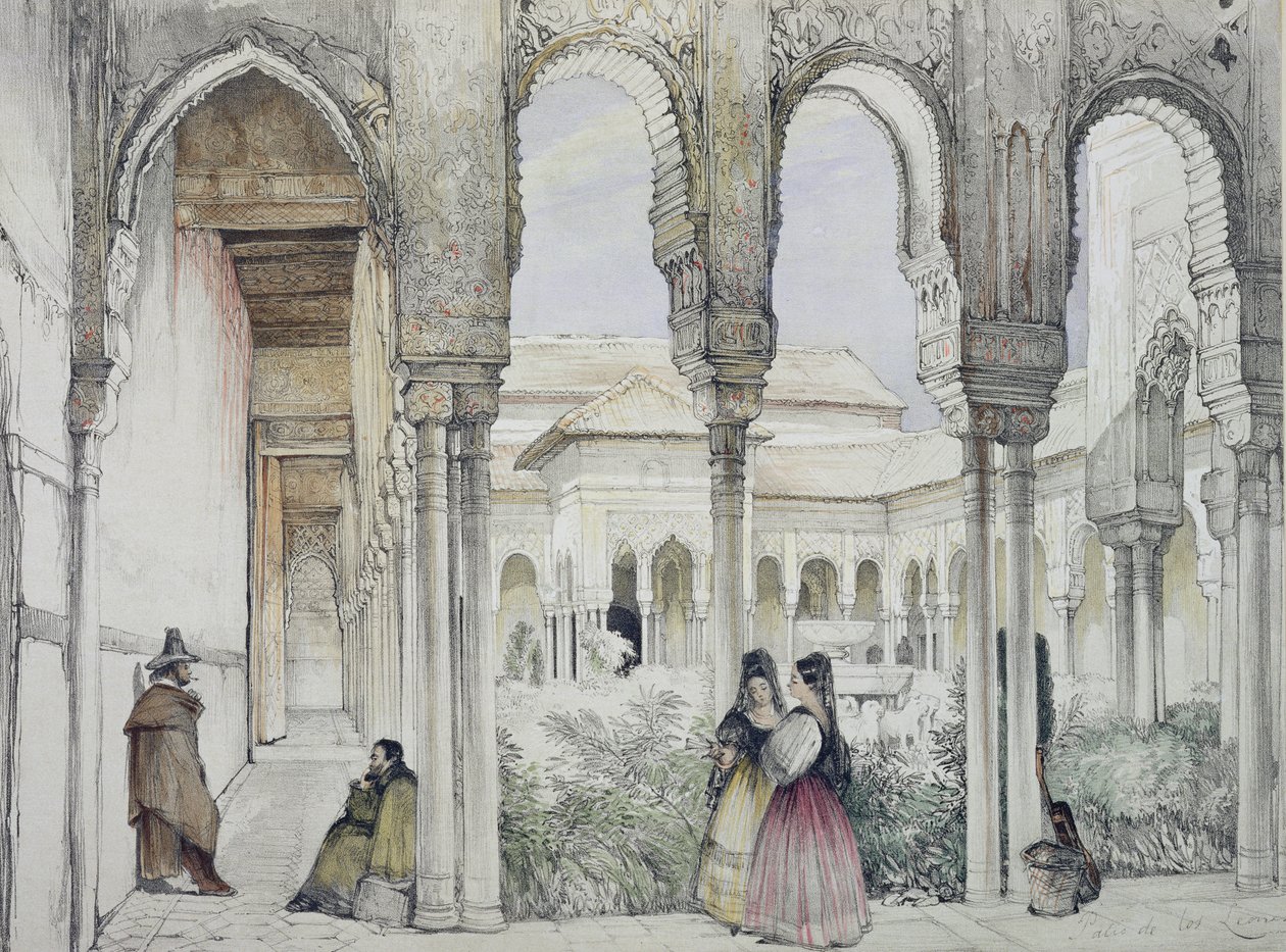 Az Oroszlánok udvara (Patio de los Leones), az Alhambra vázlataiból és rajzaiból, William Gauci (fl.1825-54), 1835. alkotó: John Frederick Lewis