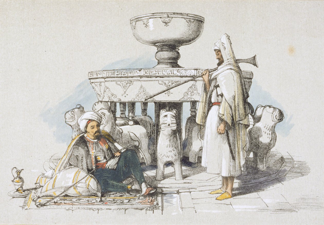 Az oroszlánok szökőkútja, matrica az Alhambra vázlataiból és rajzaiból, 1835 alkotó: John Frederick Lewis