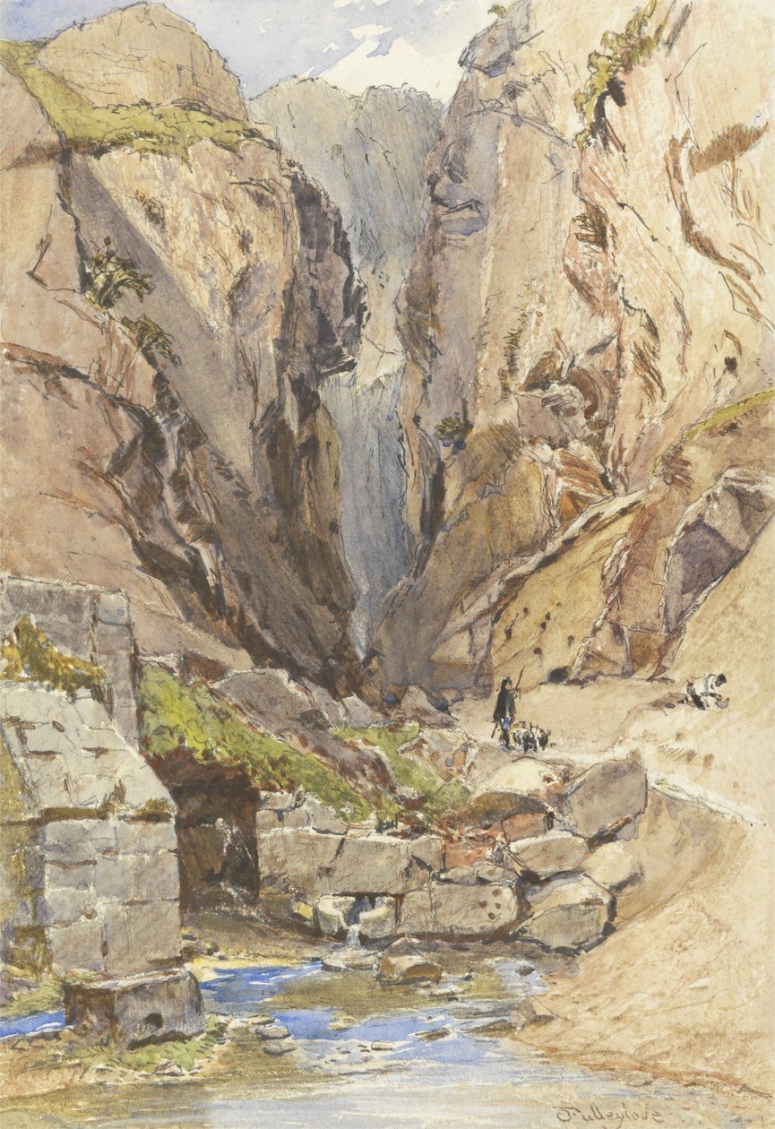 A Castalian Spring, Delphi, 1895 körül (wc és grafit papíron) alkotó: John Fulleylove